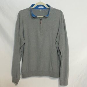 Peter Millar Gray and Blue Cotton Pullover Quarter Zip Size Medium